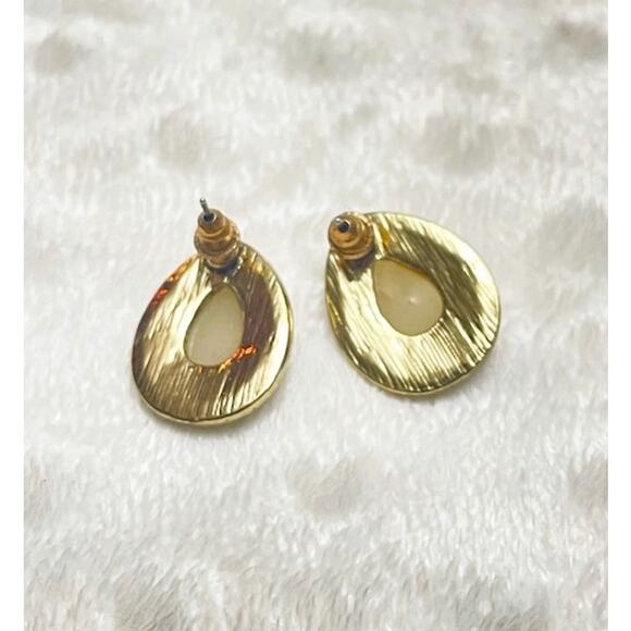 Vintage Yellow Aventurine Stone, CZs, Gold Plated Pear Shaped Earrings-RARE - Picture 2 of 4